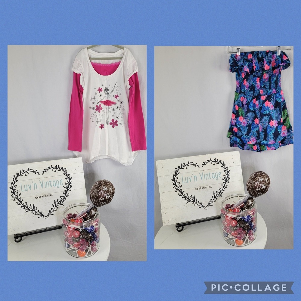 Japna Kids Girls Tropical Floral Romper Ballerina Graphic Top Bundle Sz 12 14